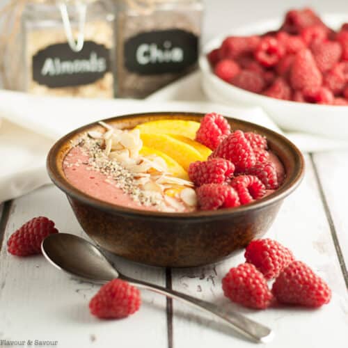 Healthy Peach Melba Smoothie Bowl - Flavour and Savour