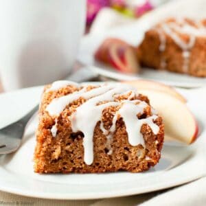 a square of apple cinnamon coffee cake with maple walnut streusel