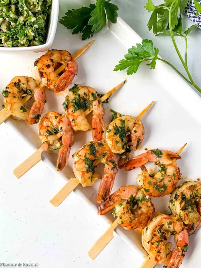 10 Minute Grilled Chimichurri Shrimp Skewers - Flavour and Savour