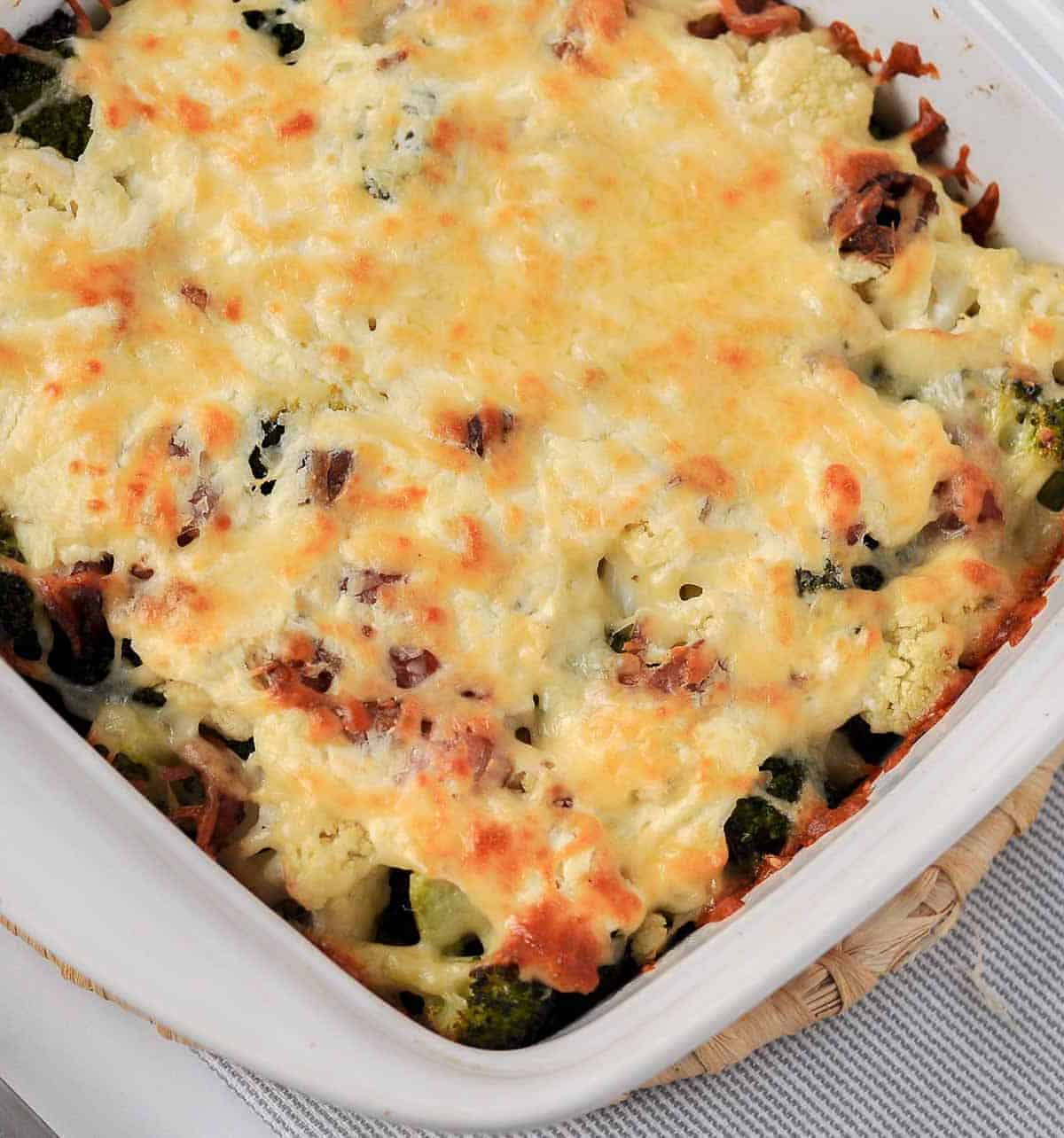 Cheesy Broccoli Cauliflower Casserole with Bacon - Flavour and Savour