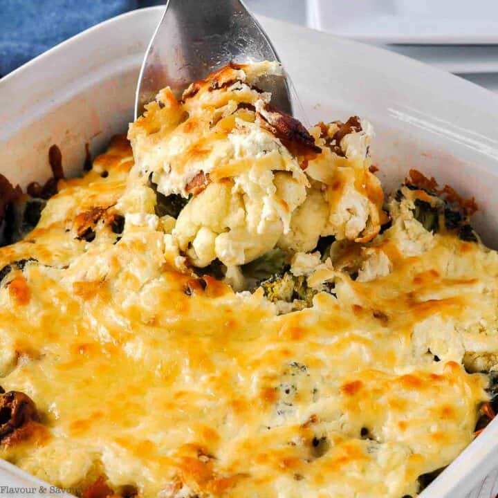 Cheesy Broccoli Cauliflower Casserole with Bacon - Flavour and Savour