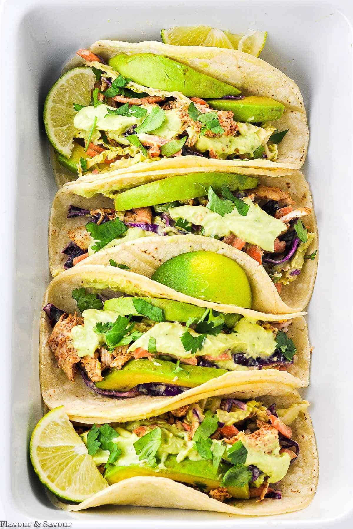 Shredded Chicken Tacos with Cilantro Lime Slaw - Flavour and Savour