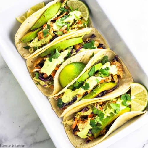 Shredded Chicken Tacos with Cilantro Lime Slaw - Flavour and Savour