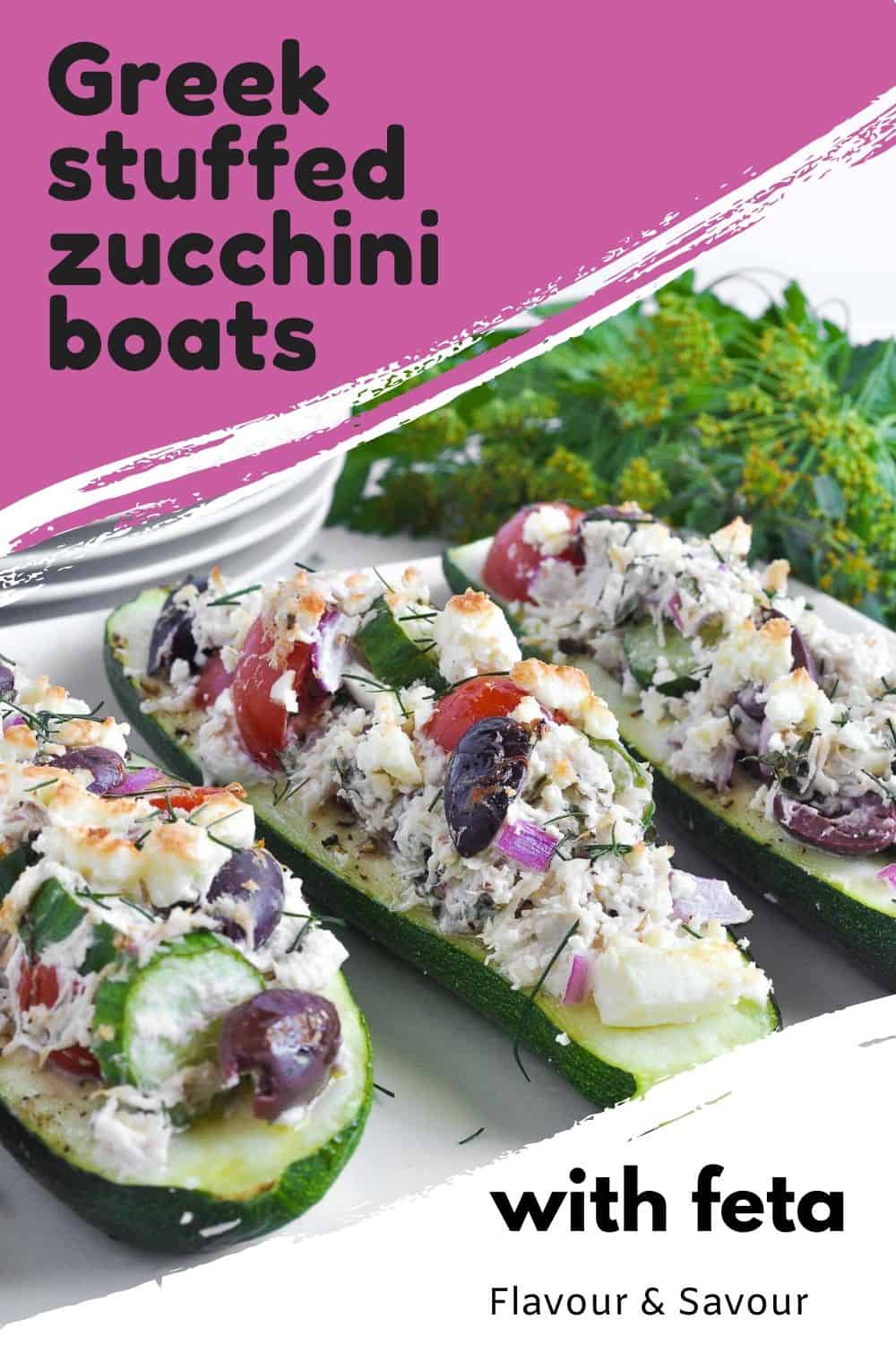Greek Chicken Stuffed Zucchini Boats - Flavour and Savour