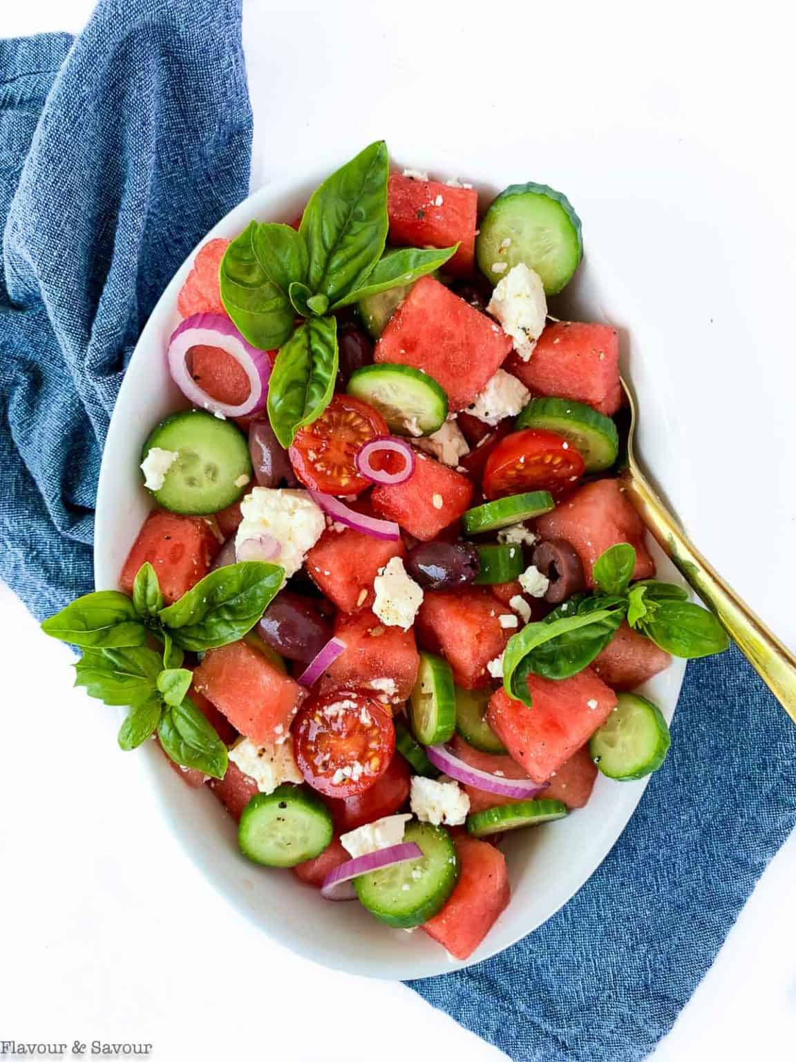 Greek Watermelon Basil Salad - Flavour and Savour