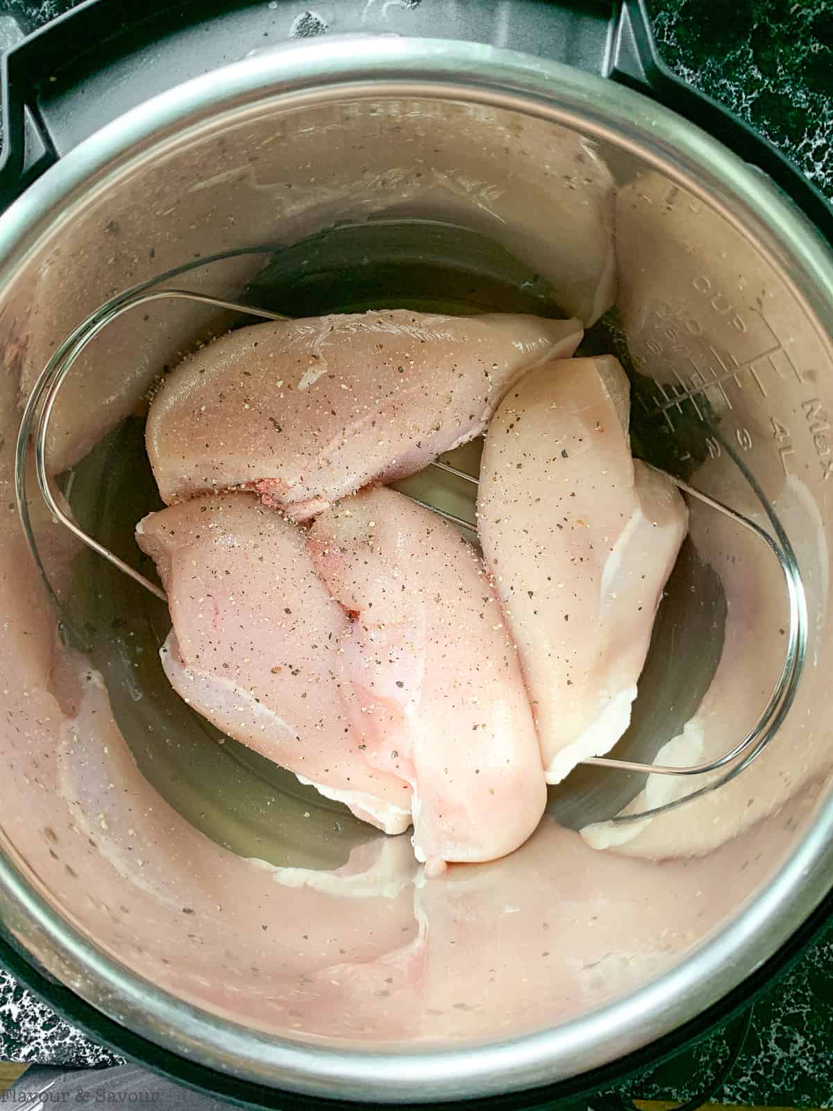 Raw chicken breasts in an Instant Pot.