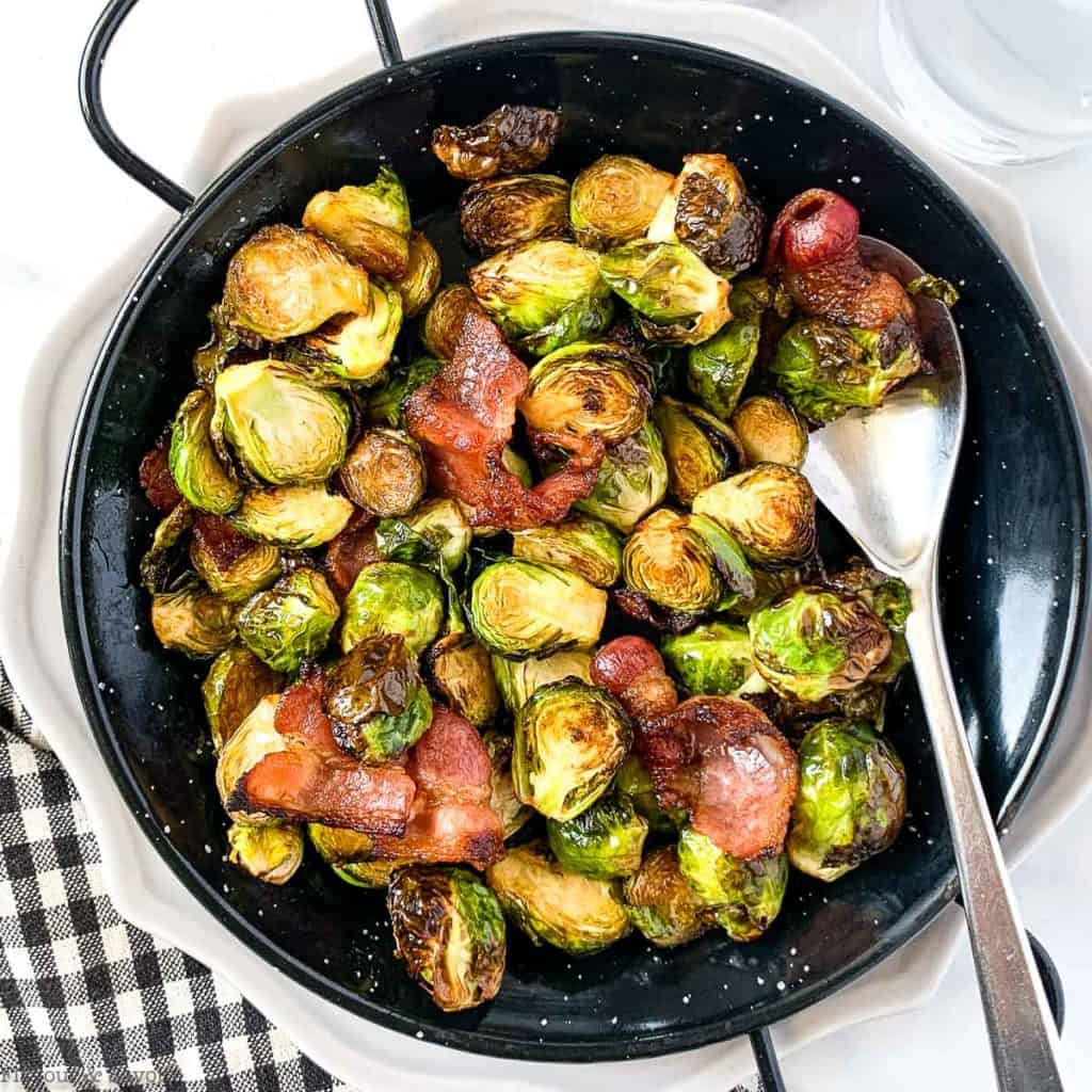 Air Fryer Balsamic Brussels Sprouts with Bacon - Flavour and Savour