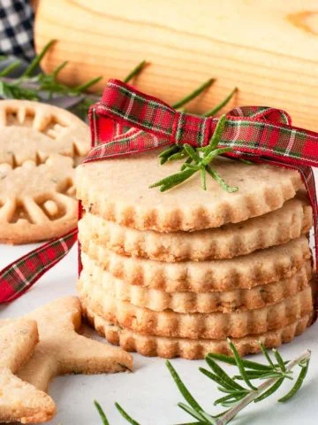 A stack of rosemary cookies tied with a ribbon