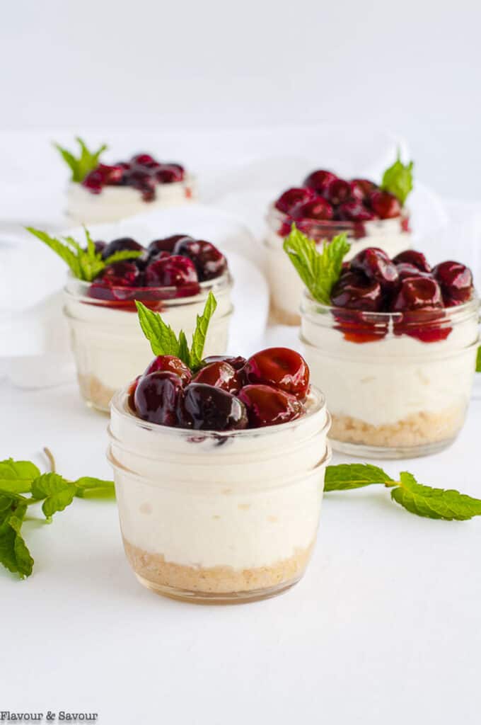 Mini No-Bake Cherry Almond Cheesecake - Flavour and Savour