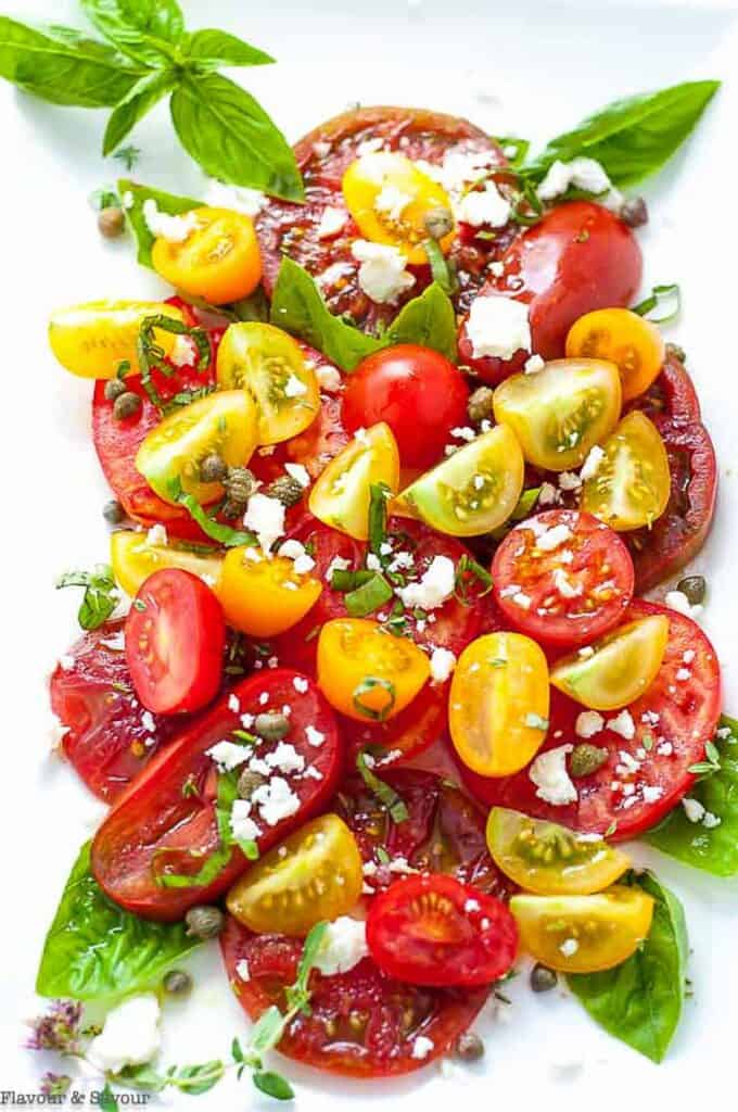 Heirloom Tomato Salad With Basil, Capers And Feta - Flavour And Savour