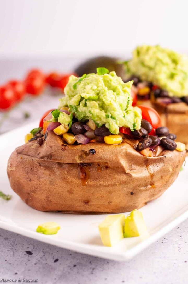 Vegan Black Bean Stuffed Sweet Potatoes - Flavour And Savour