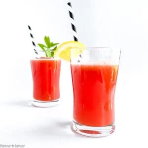 Two glasses of sugar-free watermelon lemonade with monkfruit.