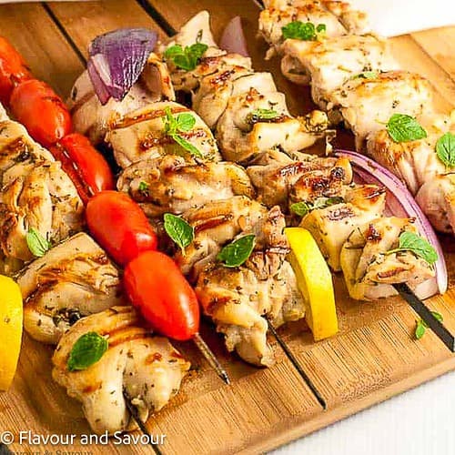 Greek Lemon Chicken Kabobs with Tzatziki