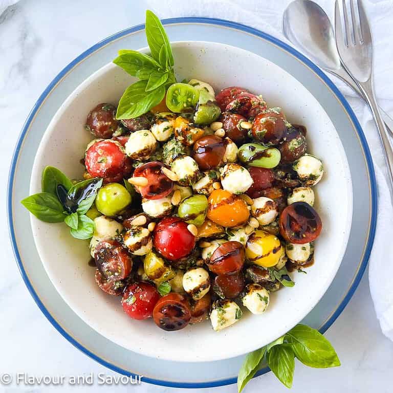 Easy Pesto Caprese Salad with Cherry Tomatoes - Flavour and Savour