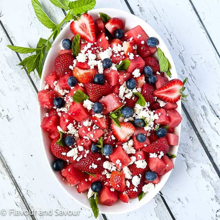 Summer Strawberry Watermelon Salad With Feta - Flavour And Savour