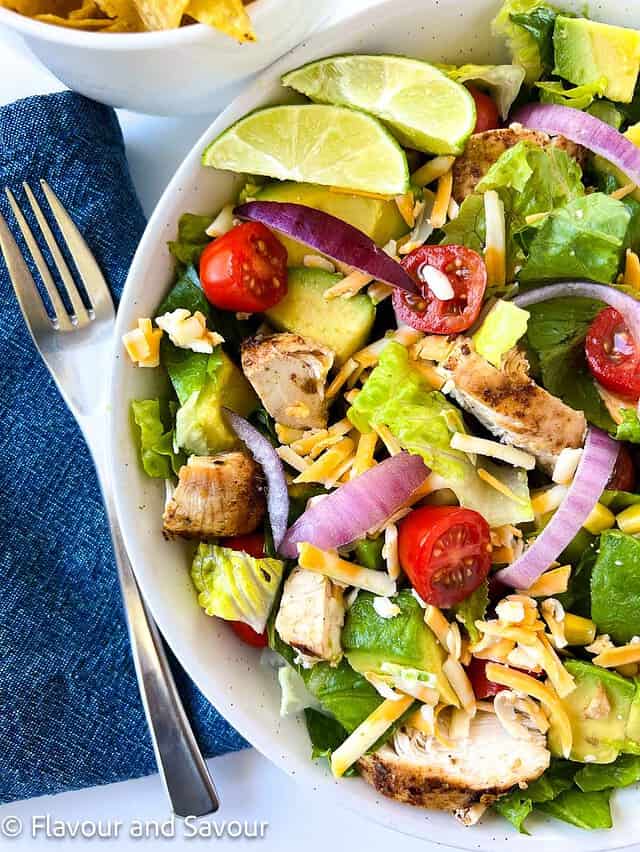 Chopped Chicken Taco Salad with Lime Dressing - Flavour and Savour