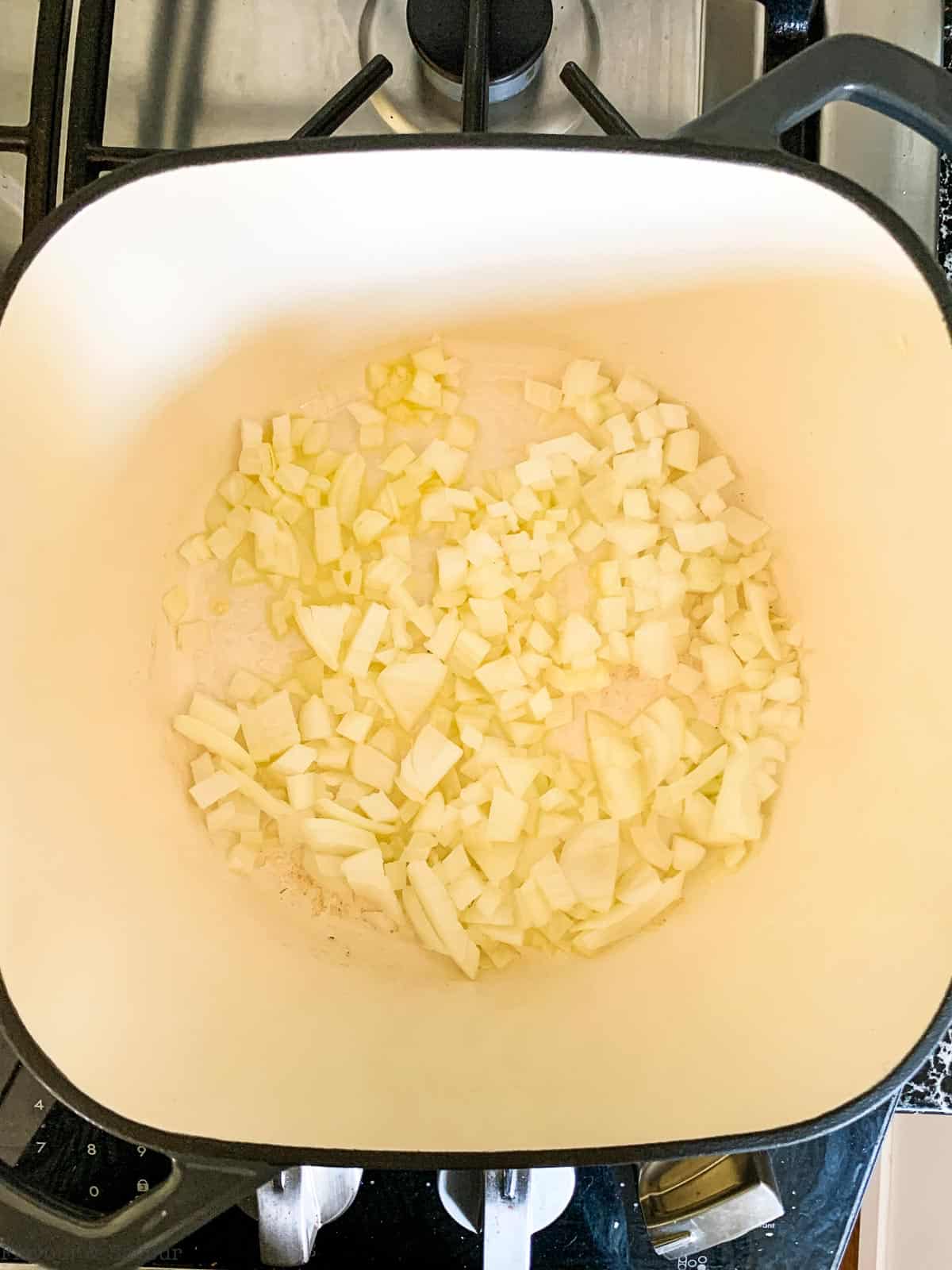 Sautéed onions for carrot ginger soup.