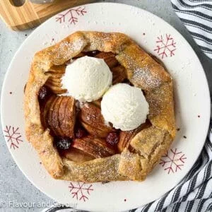 An apple cranberry galette made with puff pastry.